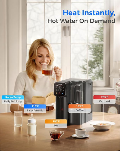 Waterdrop M6H Instant Hot Reverse Osmosis System Countertop Water Filter, 7-Stage, 3:1 Pure to Drain, Hot Water Dispenser with 5 Temperature Options, RO System with Glass Pitcher, BPA-Free