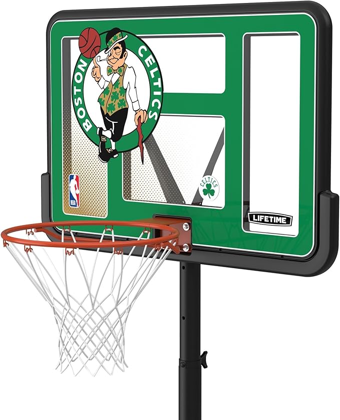 Lifetime NBA Boston Celtics Portable Basketball Hoop, Adjustable Height 7.5-10 Ft, 44 Inch Shatterproof Fusion Backboard, Base with Wheels