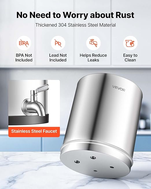 VEVOR Gravity-fed Water Filter System, 3G 304 Stainless-Steel Countertop Water Filtration System, Reduces Lead and up to 99% of Chlorine, with 2 Ceramic Carbon Filters, and Spigot, for Home Camping RV