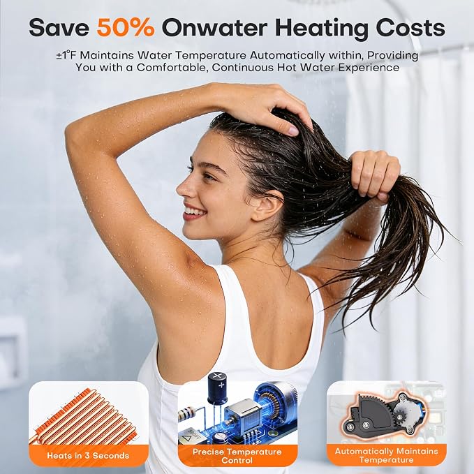 36kW Tankless Electric Water Heater 240V, Whole House, WiFi | On Demand Hot Water, Automatically Maintains Water Temperature, Up to 8.7 GPM, ETL, Eco, Max Current 150A