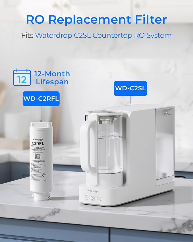 Waterdrop C2RFL Filter, Replacement for C2SL RO System, 1-Year Lifetime | Alkaline Mineral Filter, NSF/ANSI 372 Certified, Balanced Water Quality, Easy Replacement, Long lifespan