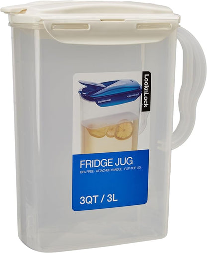 LocknLock Aqua Fridge Door Water Jug | Clear Pitcher | BPA Free Plastic Pitcher with Lid | 3 Quart Pitcher with Lid for Water, Juice, Tea & More Beverages, Ivory