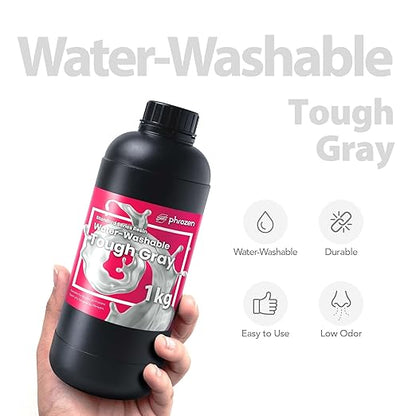 phrozen 3D Printer Water-Washable Rapid Resin [Tough Gray], 405nm LCD UV-Curing Photopolymer Resin, Strong Impact Resistance, High Flexibility, Low Odor, Non-Brittle, Easy to Clean and Cure (1KG)