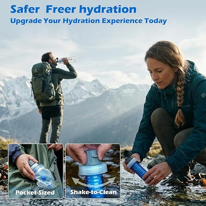 1L Collapsible Water Filter Bottle, 0.1 Micron Hollow Fiber Water Filter Bag, BPA-Free Filtration Bladder for Hiking, Backpacking, Camping, Cycling & Emergency Survival(Slate Gray, 1L)