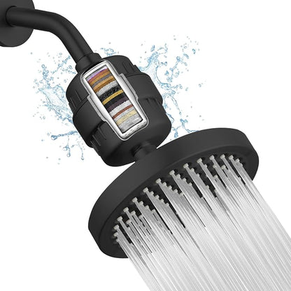High Pressure Filtered Shower Head Set, 6’’ Rain Shower Filter for Hard Water, Universal Round Showerhead 20 Stage Filtration Removes Impurities for Rejuvenated Skin by Eolax, Matte Black