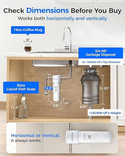 Waterdrop 10UAW-UF 0.01 μm Ultra Filtration Under Sink Water Filter System, 1 Year, Reduces Lead, Chlorine, Bad Taste & Odor, Direct Connect to Kitchen Faucet, USA Tech