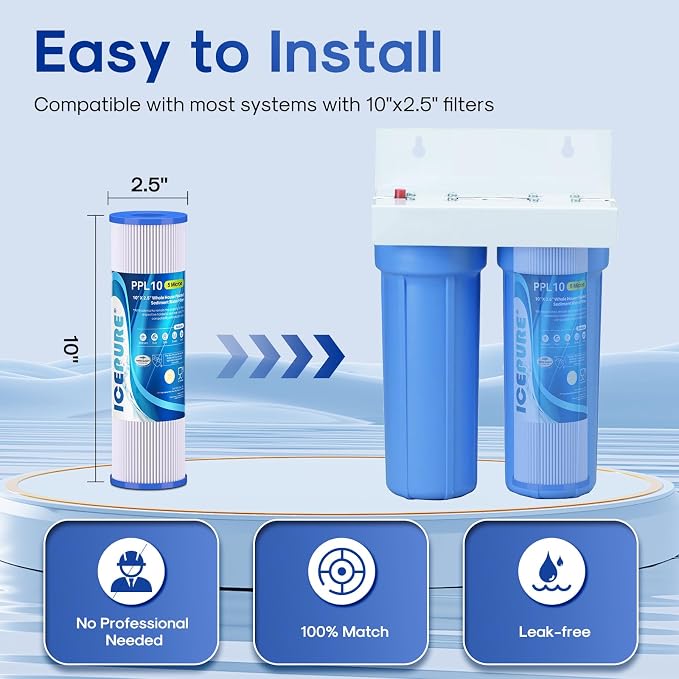 10" x 2.5" Pleated Sediment Water Filter Cartridge Replacement Any 10 inch RO Unit, Compatible with R50, Dupont WFPFC3002, Whirlpool WHKF-WHPL, GE FXWPC, Hydronix SPC-25-1050, FM-50-975 4PACK