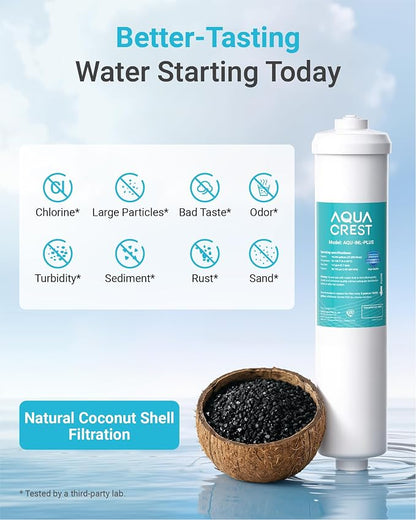 AQUA CREST INL-PLUS 5 Years Inline Water Filter for Ice Maker | High Capacity, 1/4-Inch Direct Connect Fittings, Easy Installation, Reduces Chlorine, Sediment, Bad Taste & Odor