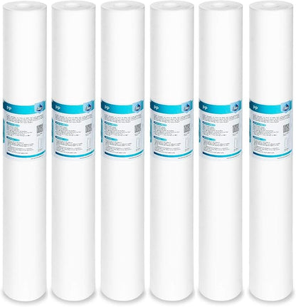 Membrane Solutions 10 Micron Sediment Water Filter Replacement Polypropylene Cartridge 20"x2.5" for Whole House Filter System - 6 Pack