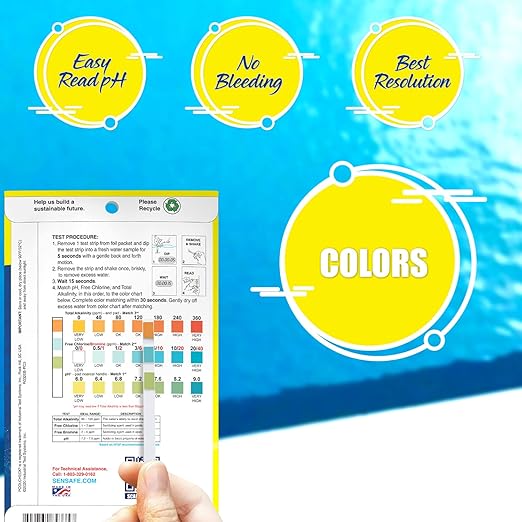 Industrial Test Systems Pool Check 3in1 | 10 Individually Wrapped Test Strips in Pocket Pack | Test Free Chlorine, Alkalinity, & pH | Ideal for Public Pools & Waterparks