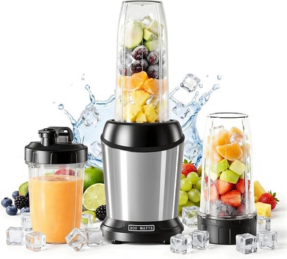 DUMOS Smoothie Blender for Kitchen, Blenders for Smoothies with 17 24 34 oz BPA-Free Portable Easy Go Cups, Small Personal Blender for Shakes, Sauces, Juice and Ice Crushing & More, Silver