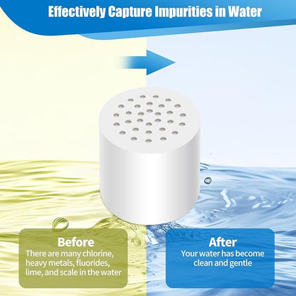 4-Pack 20-Stage Shower Filter Universal Replacement Cartridges, High-Output Hard Water Purifier to Reduce Chlorine and Heavy Metals, Water Softener Refills for Hydrating Skin and Hair