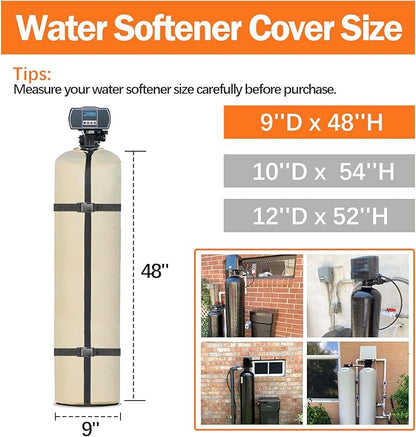 Water Softener Cover Outdoor, 3 Layers Insulation Water Softener Tank Jacket, Heavy Duty Outdoor Insulated Water Softener Tank Cover, Water Softener Covers for Outside Units, 9''D x 48''H- Beige