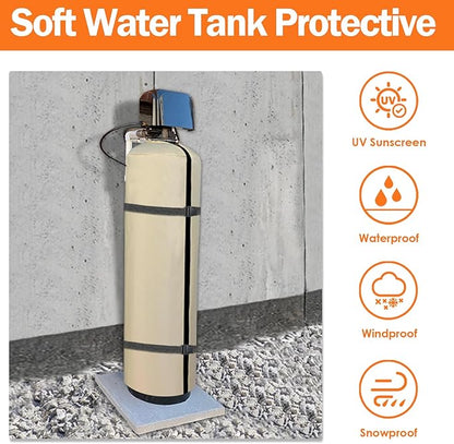 Water Softener Cover Outdoor, 3 Layers Insulation Protective Tank Jacket, Heavy Duty Water Softener Covers for Outside Units, 12''D x 52''H- Beige
