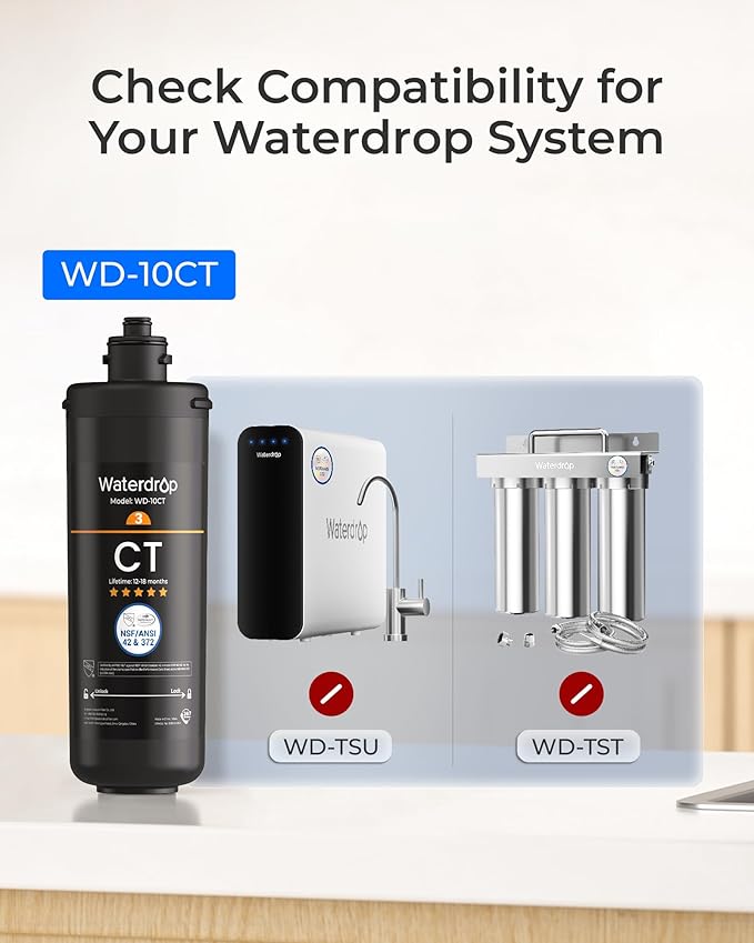 Waterdrop WD-10CT Water Filter Replacement for Waterdrop TSA & TSB 3-stage Under Sink Water Filter System, 12-18 months Under Sink Water Filtration System, 1 Pack