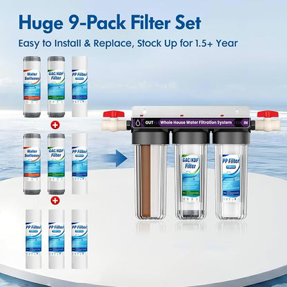 Whole House Water Filter Replacement Cartridge, 0.5 Micron Fits 10" x 2.5" Housing for Home Water Filteration System, Softener Cartridge Effective Reduces Hardness & Scale, Softens Water,2 Year Supply