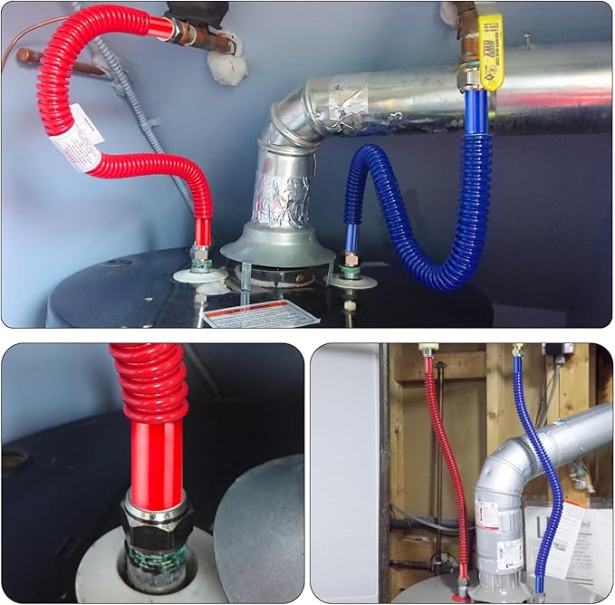 2Pack, Upgrade Hot & Cold Water Heater Hose 3/4" FIP x 3/4"FIP x 24" Length, Flexible Stainless Steel Corrugated Water Line Connector- Red & Blue