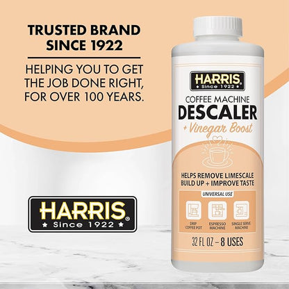 HARRIS Coffee Machine Descaler Descaling Solution, 32 fl oz (2 Pack, 8 Uses Each), Compatible with Keurig, Nespresso, Breville, DeLonghi, Jura & Ninja Coffee and Espresso Makers