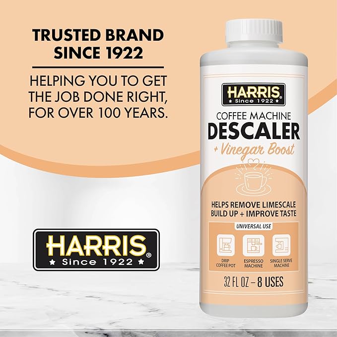 HARRIS Coffee Machine Descaler Descaling Solution - 32 Fl. Oz. (8 Uses) Compatible with Keurig,Nespresso,Breville,Delonghi, Jura Ninja - Espresso Coffee Maker Cleaner, Limescale Remover