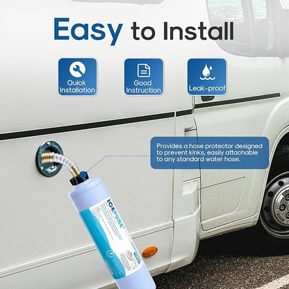 ICEPURE RV Inline Water Filter with Anti-Kink Hose Protector, NSF/ANSI 42, GAC & KDF Filtration, Reduces Chlorine & Odors, Fresh Clean Water for RVs, Camping, Car Washing, Gardening & Pools, 1 Pack