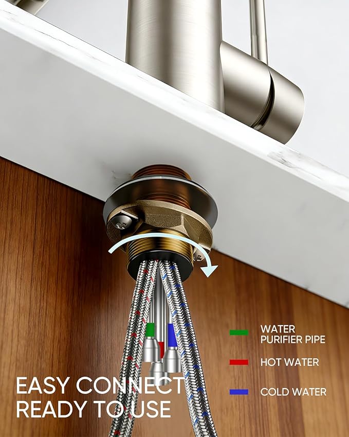 WANFAN Kitchen Sink Faucet with Pull Down Sprayer 2 Handle 3 in 1 Water Filter Purifier Faucets Brushed Nickel 0195SN