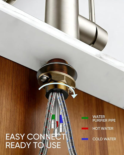 WANFAN Kitchen Sink Faucet with Pull Down Sprayer 2 Handle 3 in 1 Water Filter Purifier Faucets Brushed Nickel 0195SN