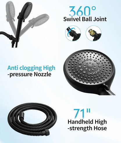 Filtered Shower Head with Handheld, 10 Spray Mode High Pressure Shower Head with Filters, Shower Filter Head for Hard Water, Powerful Spray for Cleaning, 2 Replaceable Filters Included, Black