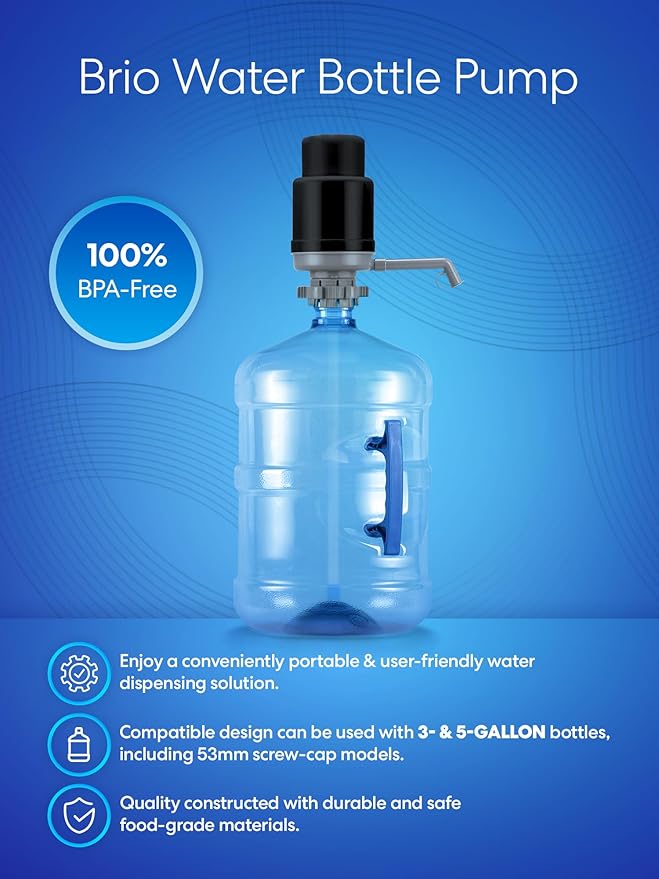 Brio Universal Water Bottle Pump | Manual Water Pump 1-5 Gallon Water Jug Dispenser for Camping Picnics and More! | 48mm & 55mm - (Multiple Color Options)