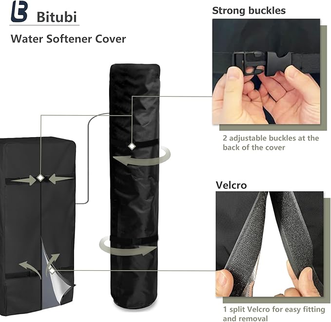 Bitubi 2Pcs Water Softener Cover, Outdoor Softener Tank/Filter Cover + Brine Tank Cover,Upgraded Top with Adjustable Transparent PVC Window, All Weather Protection, Black