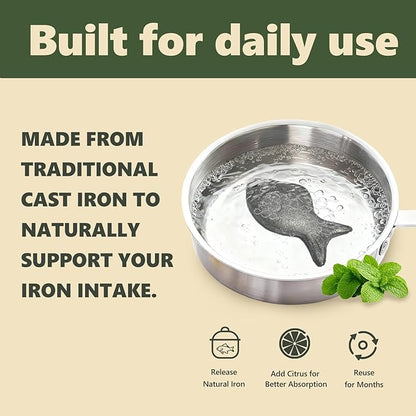 Iron Fish for Cooking - Natural Iron Source for Iron Deficiency Support - Reusable Supplement Alternative for Vegans, Pregnancy & Women