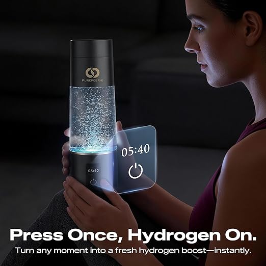 PUREPEBRIX Hydrogen Water Bottle Generator - Up to 6400 PPB & 12-Hour Hydrogen Retention - H2 Certified SPE/PEM Tech - Portable, Recovery & Thoughtful Wellness Gift (Grey)