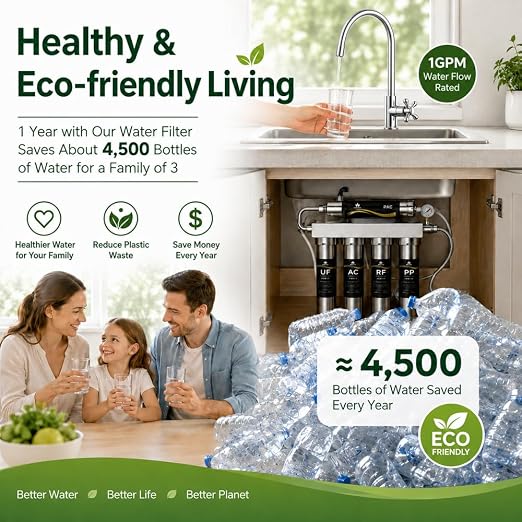 MapleRun 0.01μm Ultra Filtration Under Sink Water Filtration System, 304 Stainless Steel Water Purifier, High Flow Drinking Water Filter for Kitchen Sink, No Electricity Needed
