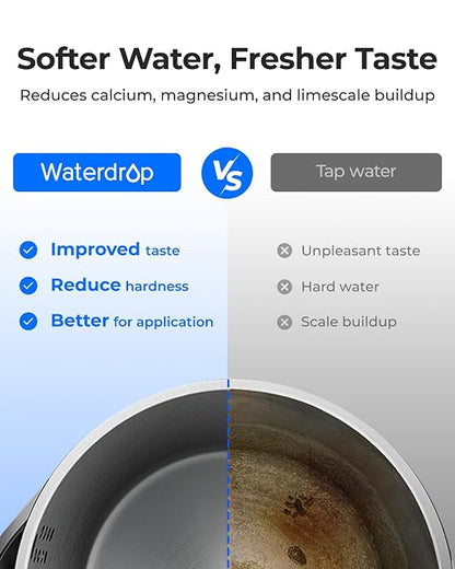 Waterdrop ED12W Glass Rechargeable Water Filter Dispenser, Large 22-Cup, Reduce 70+ Contaminants, Instant Eco-Friendly Countertop Water Filter System, 5-Stage Soften Water Pitcher, with 1 Filter