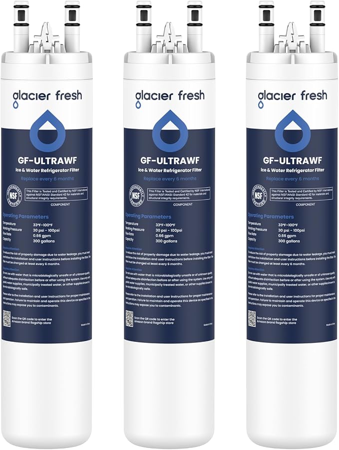 GLACIER FRESH ULTRAWF Frigidaire Refrigerator Water Filter, 3 Pack | Compatible with Pure Source Ultra, Kenmore 9999, 469999, 46-9999, A0094E28261, NSF 42 Certified