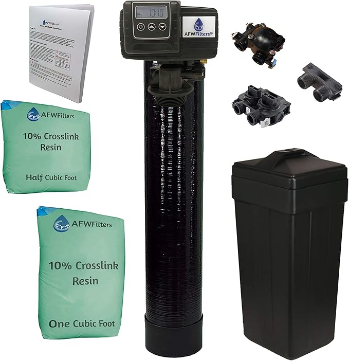 AFWFilters Fleck 5600SXT UPGRADED HIGH capacity 10% resin (48,000, Black - 1" Bypass)