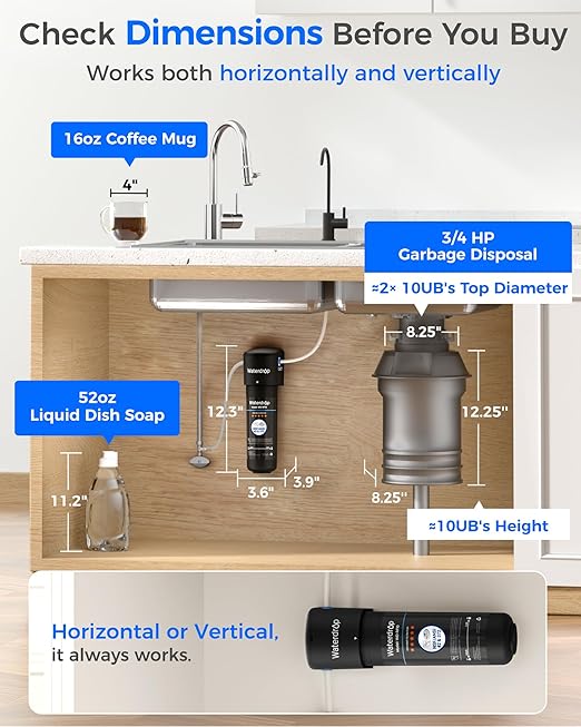 Waterdrop 10UB-B Under Sink Water Filter, Reduces PFAS, PFOA/PFOS, Lead, Chlorine, Bad Taste, NSF/ANSI 42 Certified, 11K Gallons, Easy Installation, Black Faucet