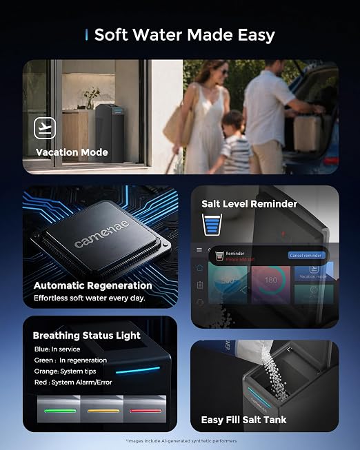 CS32 Pro 2026 Whole House Water Softener System 40,000 Grains | Smart WiFi App, 5 inch LED Color Touchscreen, Gen2 Up-Flow Regeneration Technology, Salt Level Reminder, Vacation Mode