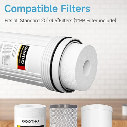 Whole House Water Filter Housing equiped with 20"x4.5" PP Sediment Filters for Well and City Water, Pre-Filtration System for Home, 1" NPT Port, (Housing + PP Filter Combo)