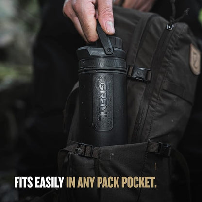 GRAYL UltraPress 16.9 oz Water Purifier & Filter Bottle for Hiking, Backpacking, Survival, Travel (Covert Black)