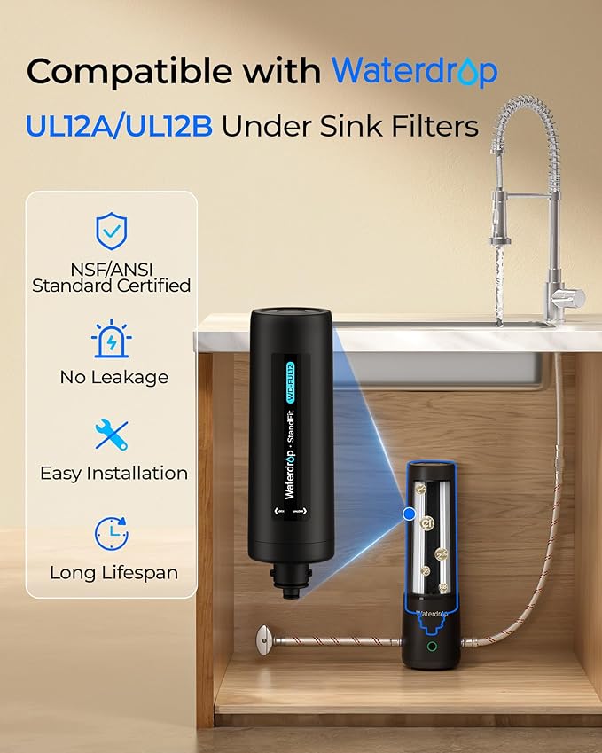 Waterdrop FUL12 Replacement for 10UA PRO/10UB PRO/UL12A/UL12B Under Sink Water Filter, Reduces PFAS, PFOA/PFOS, Lead, Chlorine, Bad Taste & Odor, 11000 Gallons (NOT Replacement for 10UA/10UB)