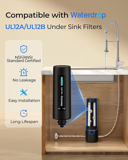 Waterdrop FUL12 Replacement for 10UA PRO/10UB PRO/UL12A/UL12B Under Sink Water Filter, Reduces PFAS, PFOA/PFOS, Lead, Chlorine, Bad Taste & Odor, 11000 Gallons (NOT Replacement for 10UA/10UB)