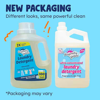 Originally Yellow Natural Unscented Laundry Detergent | Made In USA Natural Laundry Detergent | Stain Removing & Gentle on Sensitive Skin | High-Efficiency for Clean Laundry | up to 100 Loads
