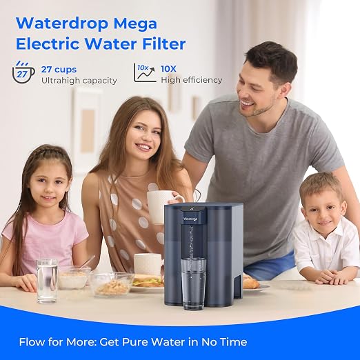 Waterdrop ED04B-L Mega Electric Water Filter Dispenser, Large 27-Cup, Blue | 200-Gallon Rechargeable Instant System, NSF/ANSI 42&53&401&372, Reduce PFOA/PFOS, Lead, Chlorine, Does not Lower TDS
