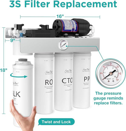 SimPure T1 Series 1-Year Replacement Filter Cartridge Pack Set for Model T1-400ALK Tankless Reverse Osmosis Water Filter System (2*PP + 2*CTO + 1*RO + 2*ALK)