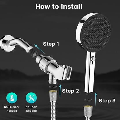 PWERAN Filtered Shower Head with Handheld, High Pressure 4 Spray Mode Showerhead with Filters, Water Softener Beads for Hard Water with ON/OFF Switch for Pets (Chromium Silver, 5 Inch Panel)