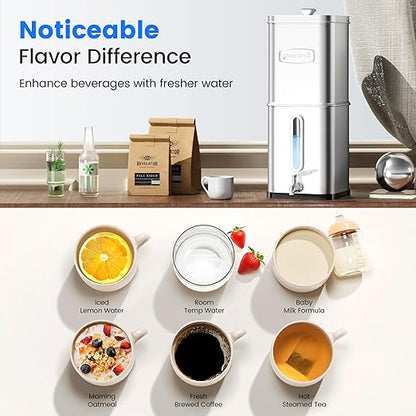 Purewell Square 2.25G PFAS-Free Gravity Water Filter System with Water Level Window & Smart Timer, 4-Stage Filtration, Reduce Lead, Total PFAS (Forever Chemicals), Mercury, and Chlorine, SQP-2.25G