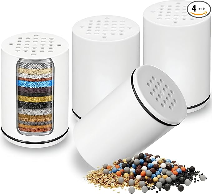 Shower Filter compatible with Kitsch Shower Head, Multi-Stage Filtration, Softens Hard Water & Filters Chlorine for Skin & Hair, 4 Pack