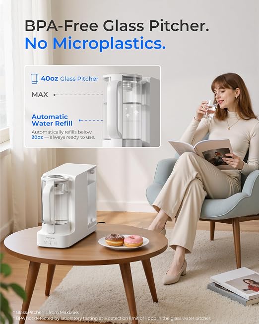 Waterdrop C2SL Reverse Osmosis Water Filter Countertop, Mineral RO System | 7-Stage RO Water Filtration System with Autofill Glass Pitcher, NSF/ANSI 372 Certified, 3:1 Pure to Drain, Compact Design