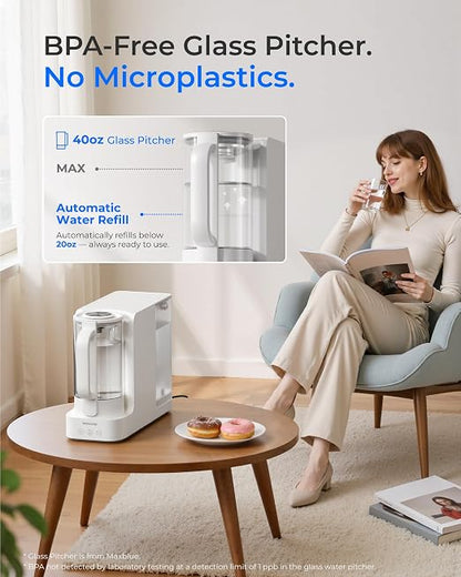 Waterdrop C2SL Reverse Osmosis Water Filter Countertop, Mineral RO System | 7-Stage RO Water Filtration System with Autofill Glass Pitcher, NSF/ANSI 372 Certified, 3:1 Pure to Drain, Compact Design