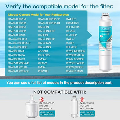 ICEPURE Alkaline DA29-00020B Refrigerator Water Filter Replacement for Samsung HAF-CIN/EXP HAF-CIN, DA29-00020A/B, DA29-00020B-1, 46-9101, RF28HMEDBSR, RF263BEAESR, HDX FMS-2, Enhances PH, 2Pack